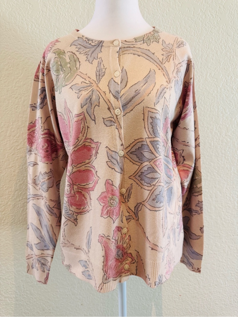 La Vila Milano Blush Pink Floral Print Cardigan Sweater NWT Size Medium
